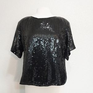 Vintage Candlelight Black Sequins Blouse Size Large
